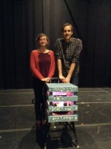 Lily Warpinski pictured with Set Designer, Garret Conour on the stage of Headwaters Theater